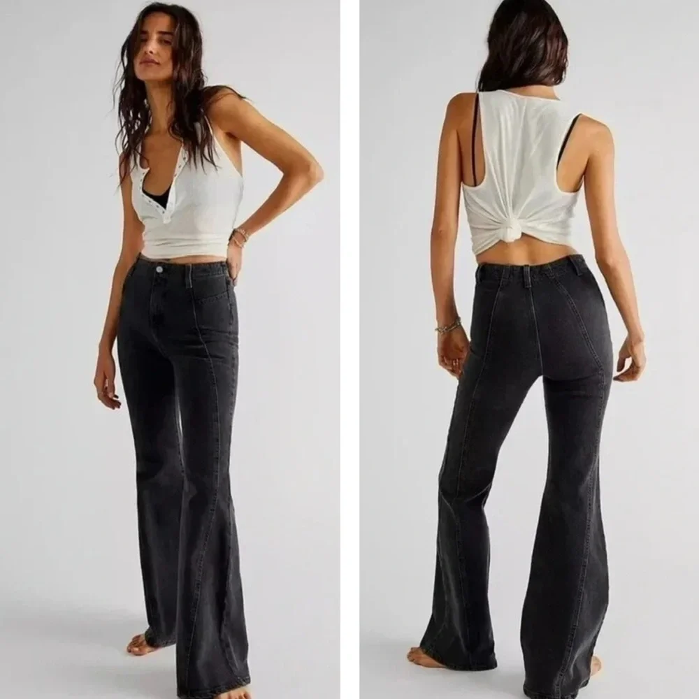 Free People We The Free Florence Flare Jeans High Rise Size 32 Stretch Cotton